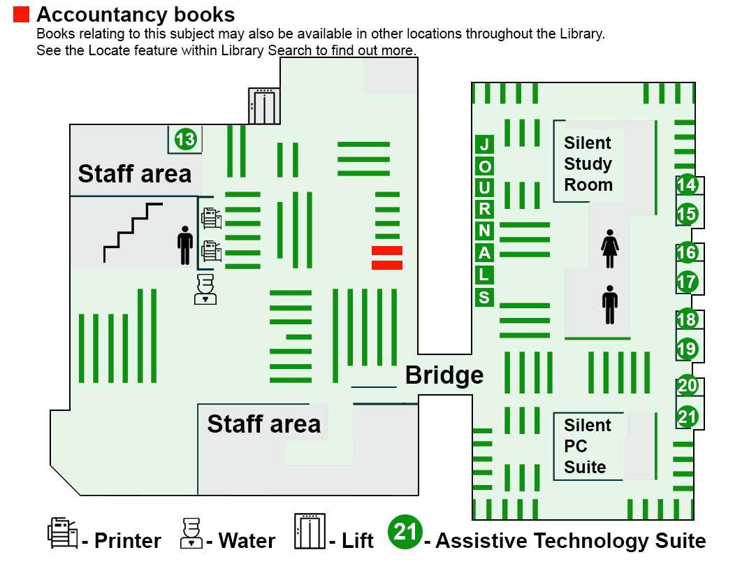 A floor plan showing Accounting books in the Library