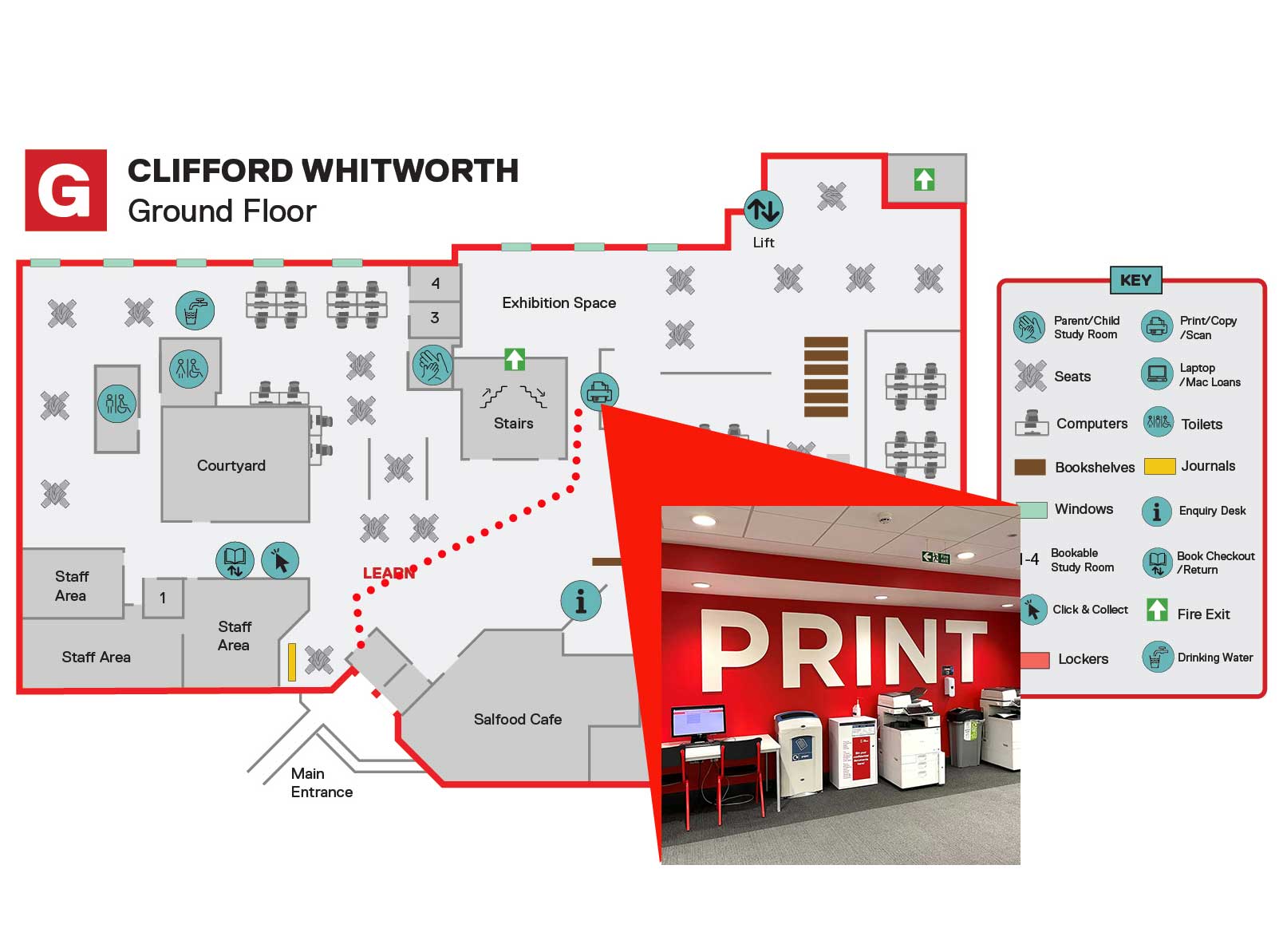 The print area on the ground floor of the Clifford Whitworth Library